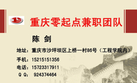 重庆零起点兼职团队;地址:重庆市沙坪坝区上桥一村86号(工程学院内);电话:157*****911;手机:152*****35...